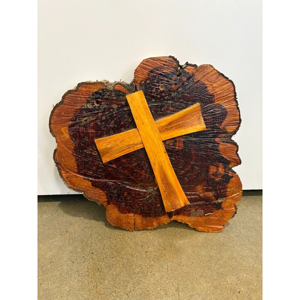 Rustic Wood Cross Wall Decor Live Edge Tree Slice Cabin Farmhouse